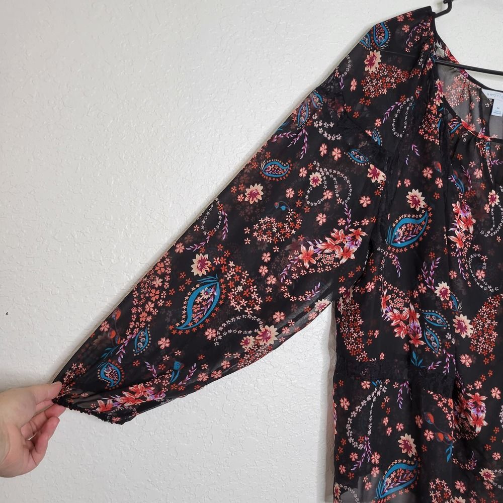 Boutique Plus Sheer Lace Detail Paisley Floral Print Long Sleeve Blouse Size 3X - Picture 2 of 7